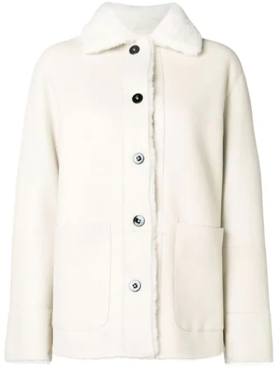 Shop Jil Sander Reversible Shearling Coat In White