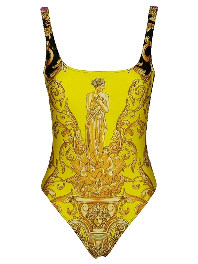 Shop Versace Baroque Print Swimsuit In Yellow