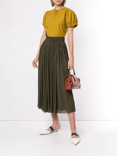 Shop Rochas Gathered Midi Skirt In Green