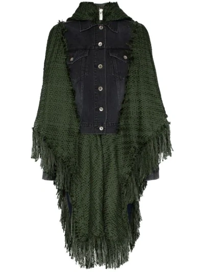 Shop Sacai Denim Combo Poncho In Green