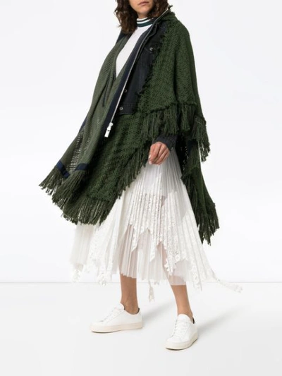 Shop Sacai Denim Combo Poncho In Green