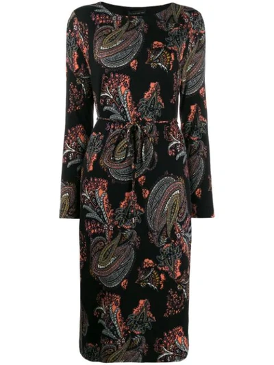 Shop Etro Patterned Midi Dress In Black