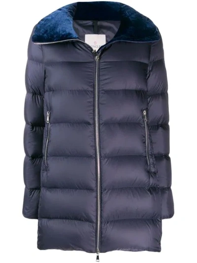 Shop Moncler Velvet Collar Padded Jacket In Blue