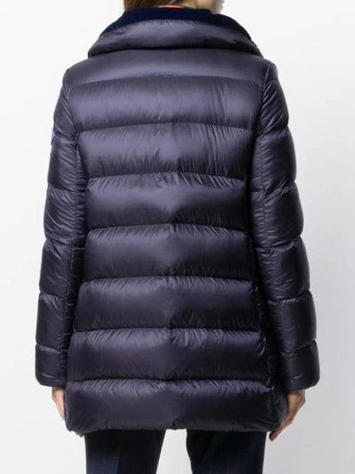 Shop Moncler Velvet Collar Padded Jacket In Blue