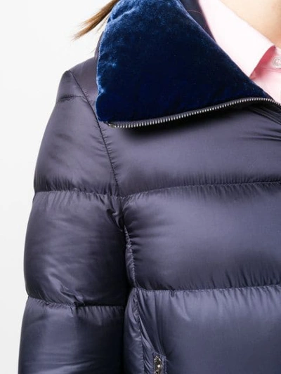 Shop Moncler Velvet Collar Padded Jacket In Blue