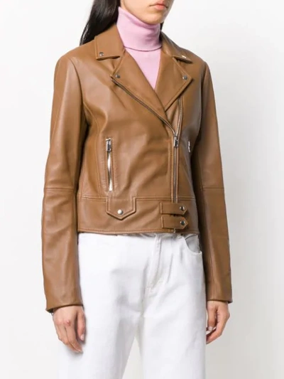 Shop Pinko Leather Biker Jacket In Brown