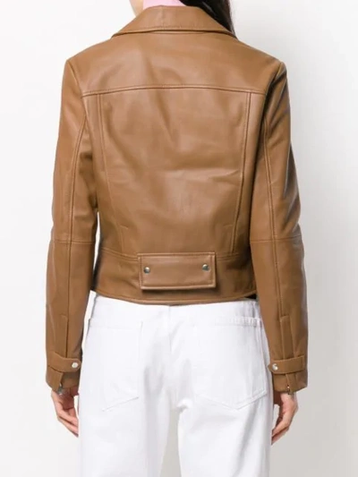 Shop Pinko Leather Biker Jacket In Brown