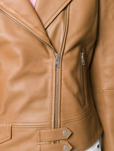 Shop Pinko Leather Biker Jacket In Brown