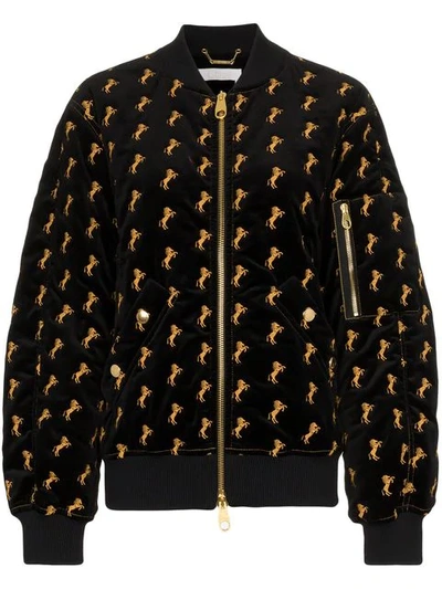 Shop Chloé Horses Embroidered Bomber Jacket - Black