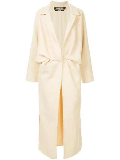 Shop Jacquemus Wrap Front Long Coat In Neutrals