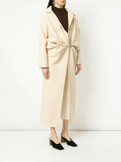 Shop Jacquemus Wrap Front Long Coat In Neutrals