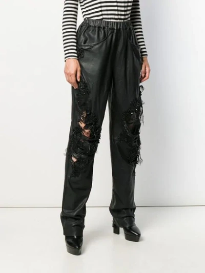 Shop Almaz Distressed Straight Trousers In Black