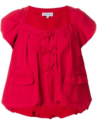 Shop Carven Peplum Blouse In Red