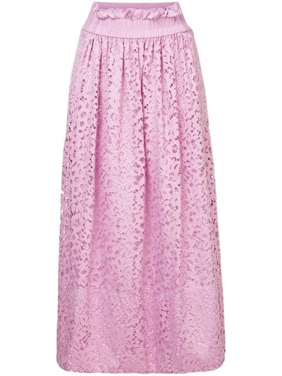 Shop Tibi Lace Midi Skirt In Pink