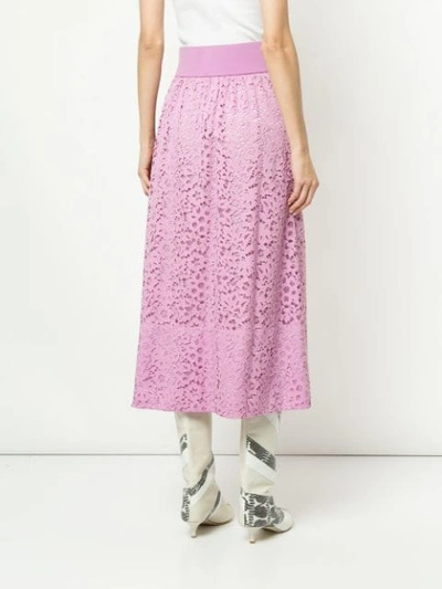 Shop Tibi Lace Midi Skirt In Pink