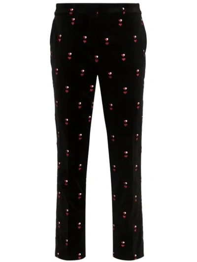 Shop Frame Heart-embroidered Velvet Trousers In Black