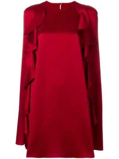 Shop Valentino Ruffled Cape Dress In Red