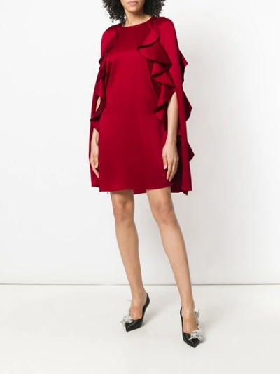 Shop Valentino Ruffled Cape Dress In Red