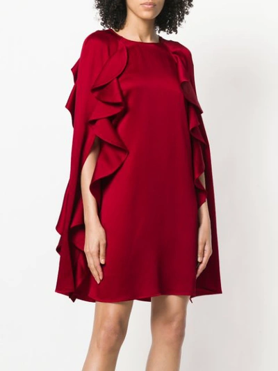 Shop Valentino Ruffled Cape Dress In Red