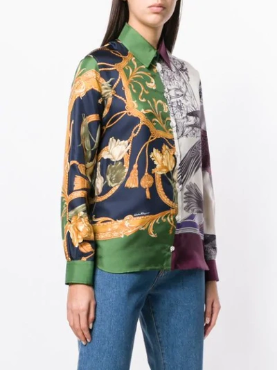 Shop Ferragamo Salvatore  Printed Silk Shirt - Green