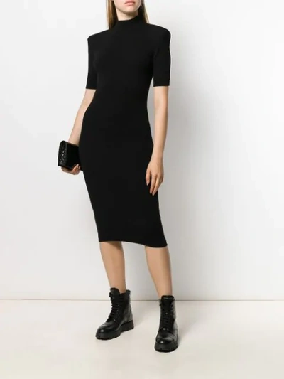 Shop Balmain Knitted Embossed Button Dress In Black