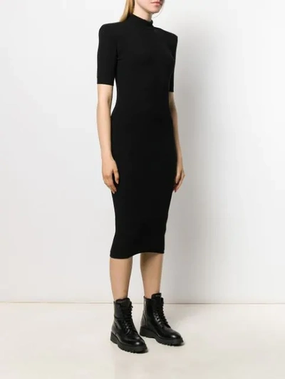 Shop Balmain Knitted Embossed Button Dress In Black