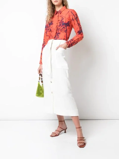 Shop Sara Roka Monica Leaf Printed Blouse In Orange