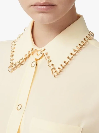 Shop Burberry Ring-pierced Silk Oversized Shirt In Neutrals