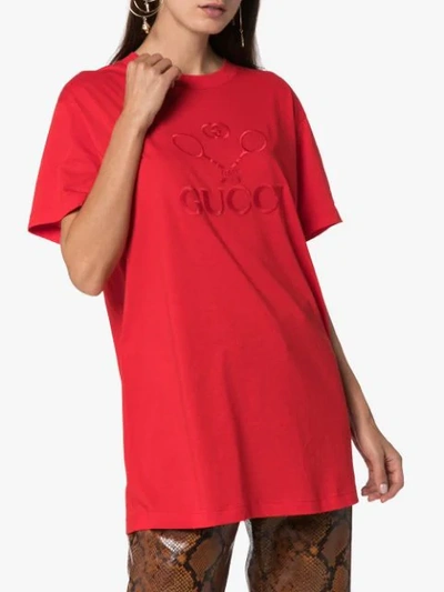 Shop Gucci Tennis Logo Embroidered T-shirt In Red