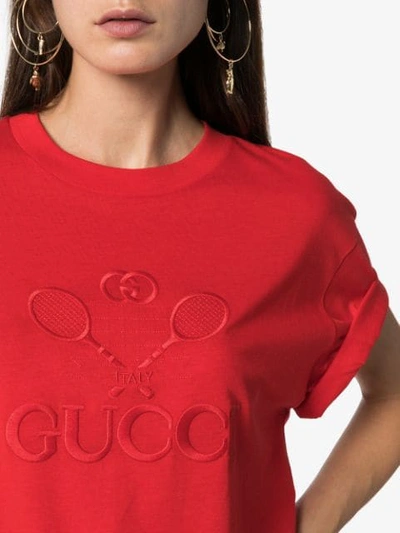 Shop Gucci Tennis Logo Embroidered T-shirt In Red