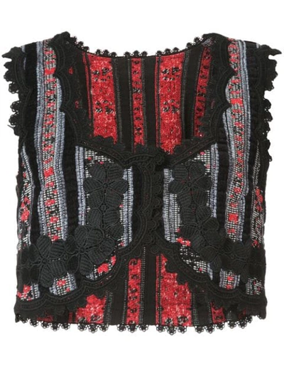 Shop Anna Sui Chenille Stripe Floral Jacquard Vest - Black