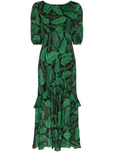 Shop Rixo London Cheryl Printed Midi-dress In Green