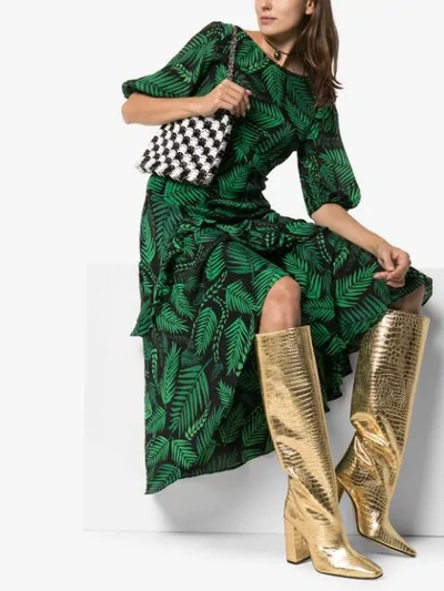 Shop Rixo London Cheryl Printed Midi-dress In Green