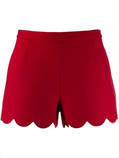 Shop Red Valentino Scalloped Hem Shorts In Red