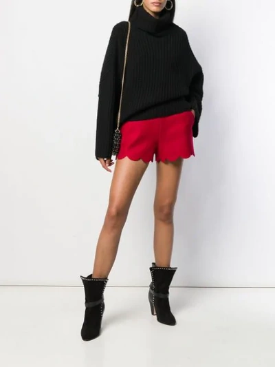 Shop Red Valentino Scalloped Hem Shorts In Red