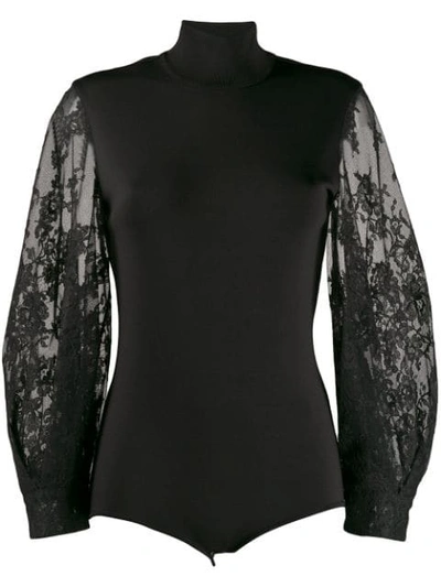 Shop Givenchy Lace Sleeve Bodysuit In Black