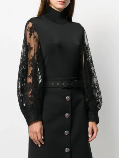 Shop Givenchy Lace Sleeve Bodysuit In Black