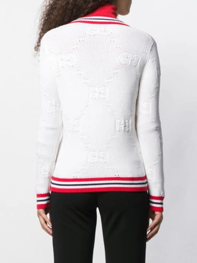 Shop Gucci V-neck Knitted Logo Sweater In White