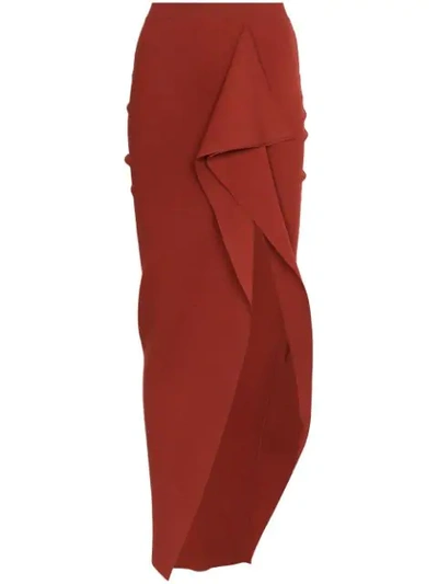 Shop Rick Owens Draped Detail Slit Skirt In Red