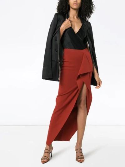 RICK OWENS DRAPED DETAIL SLIT SKIRT - 红色