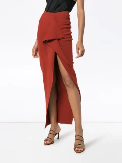 Shop Rick Owens Draped Detail Slit Skirt In Red