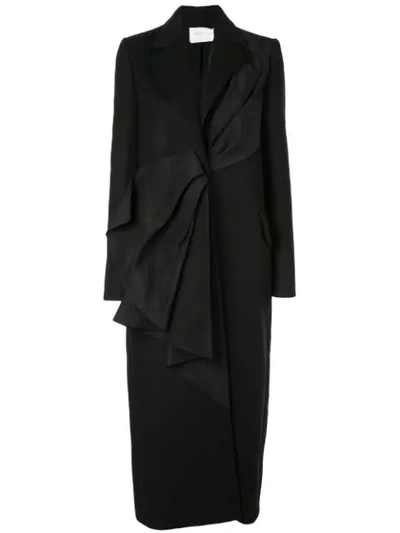 Shop Carolina Herrera Pleated Detail Coat In Black