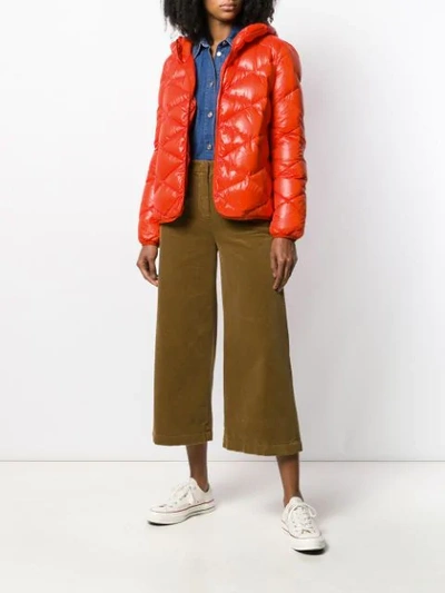 Shop Aspesi Hooded Padded Jacket In Orange