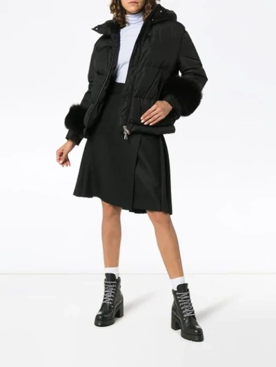 Shop Moncler Fur-trim Padded Jacket - Black