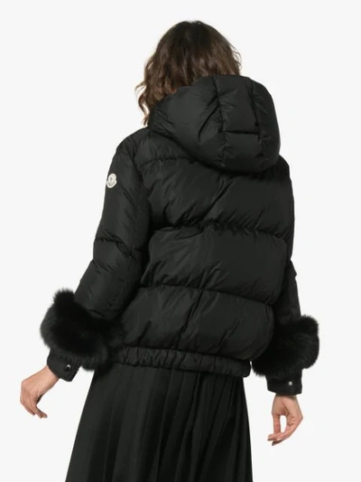 Shop Moncler Fur-trim Padded Jacket - Black