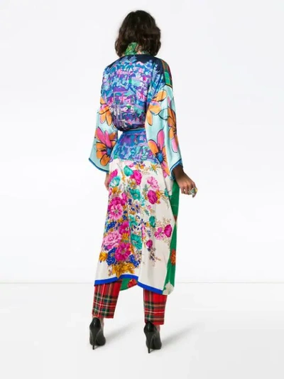 Shop Rianna + Nina Long Multi Floral Check Print Silk Kimono Robe In Multicolour