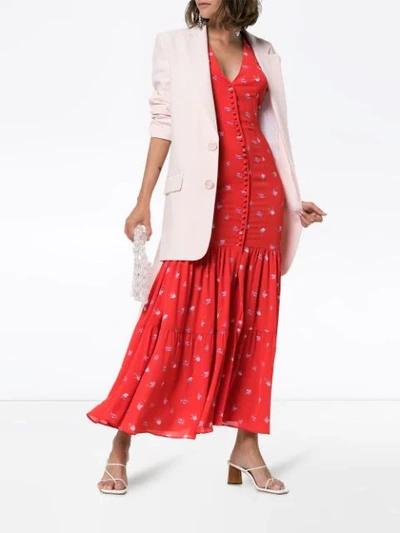 Shop Rotate Birger Christensen Rose Print Maxi Dress In Red