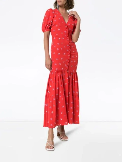 Shop Rotate Birger Christensen Rose Print Maxi Dress In Red