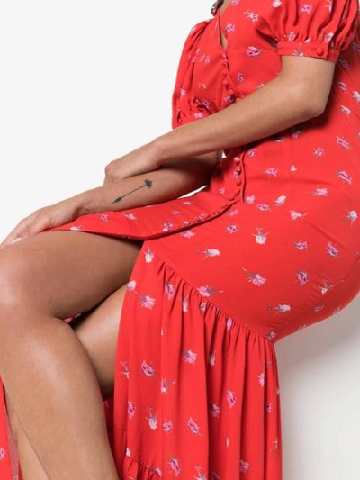 Shop Rotate Birger Christensen Rose Print Maxi Dress In Red