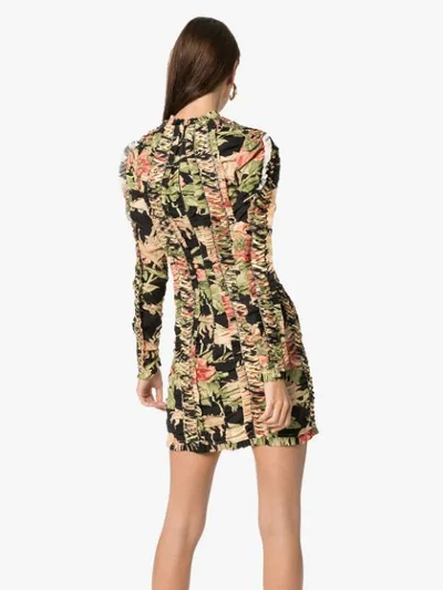 Shop Zimmermann Peony-print Lace-up Mini Dress In Black